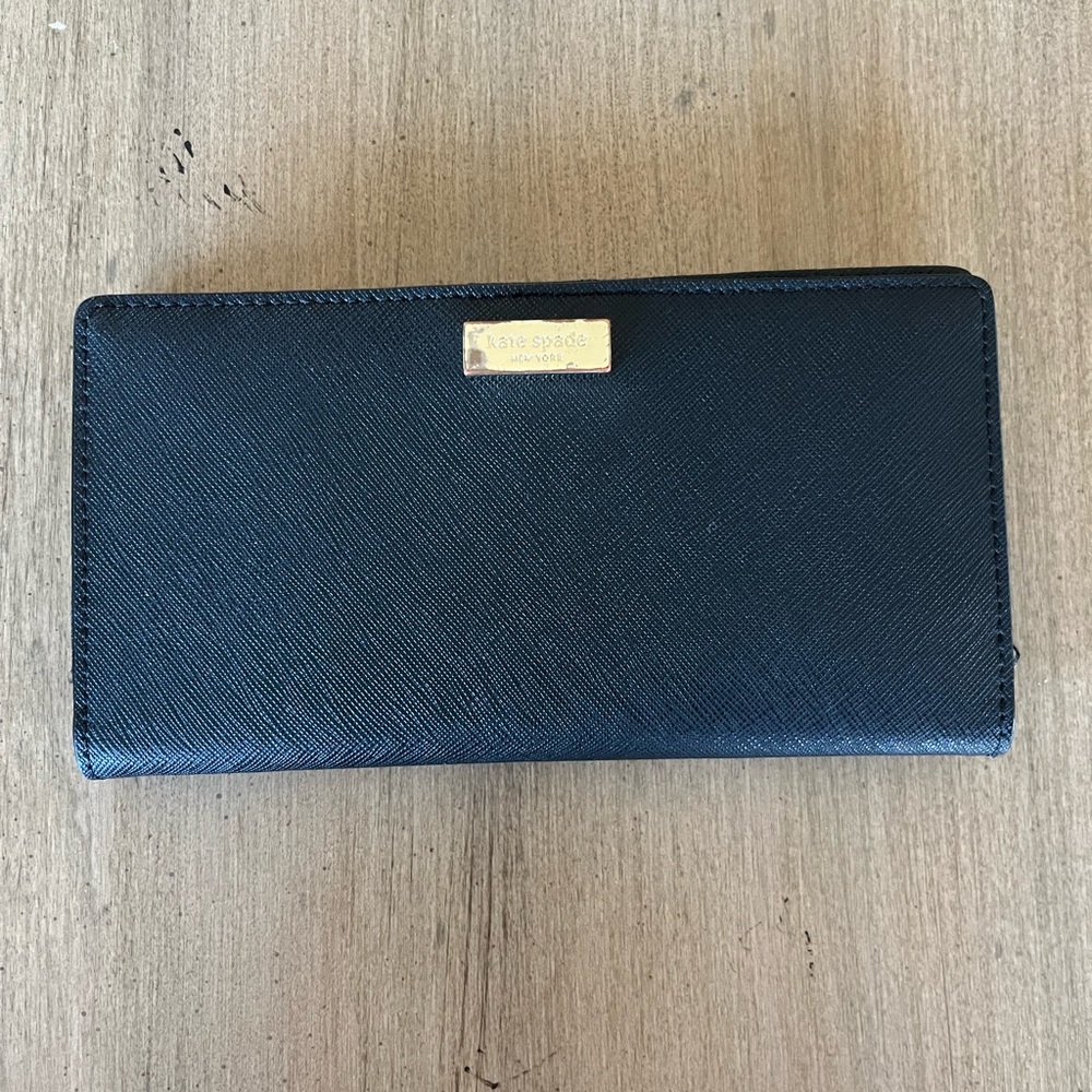 Kate Spade Black Leather Slim Bifold Wallet